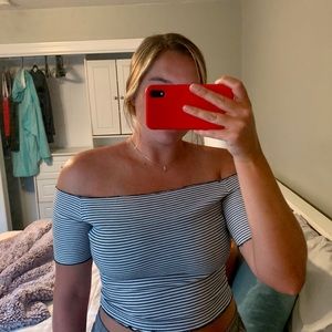 Off the shoulder striped shirt